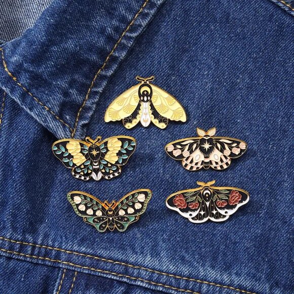 Set of (5) Beautiful Floral Moth Pins - Brand-New! - Picture 2 of 13